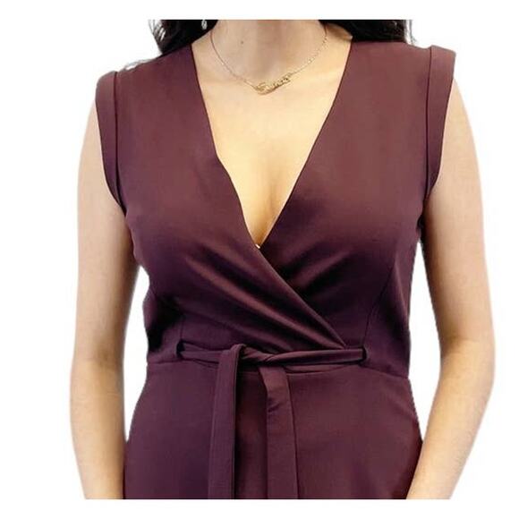 Theory Womens 6 Pavita‎ Trinity 2 Dress Ponte Stretch Knit Burgundy Faux Wrap - Picture 3 of 11